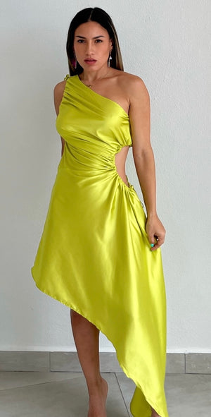 Chic Sensibility Satin Asymmetrical Dress