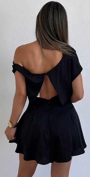 Effortless Style Black Satin Romper