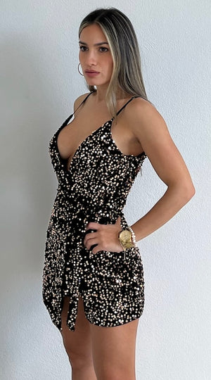 Walk with You Black & Gold Sequins Romper