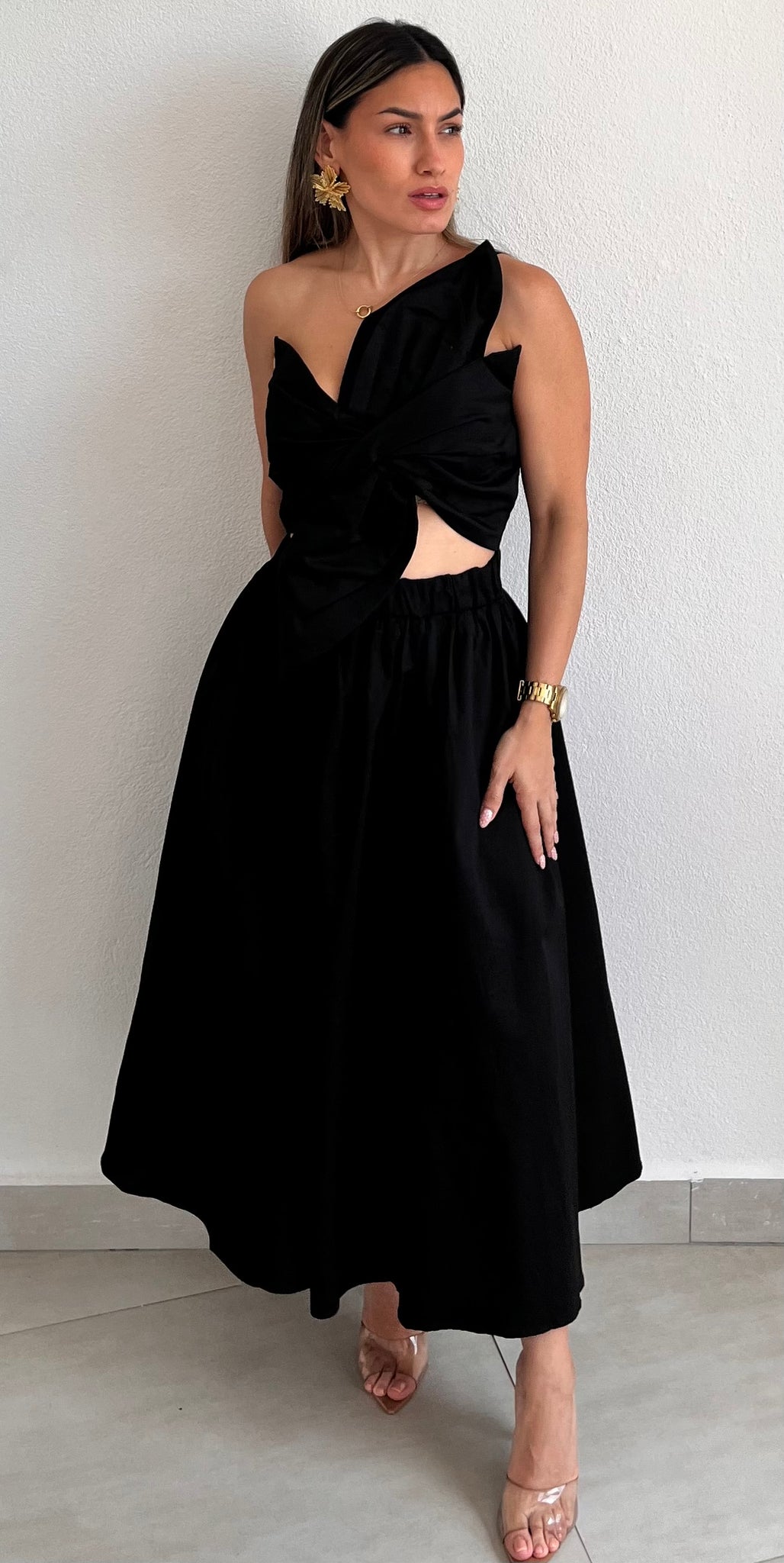 Bloom Style Black One-Shoulder Midi Dress
