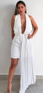 Simply a Stunner White Halter Pleated Dress