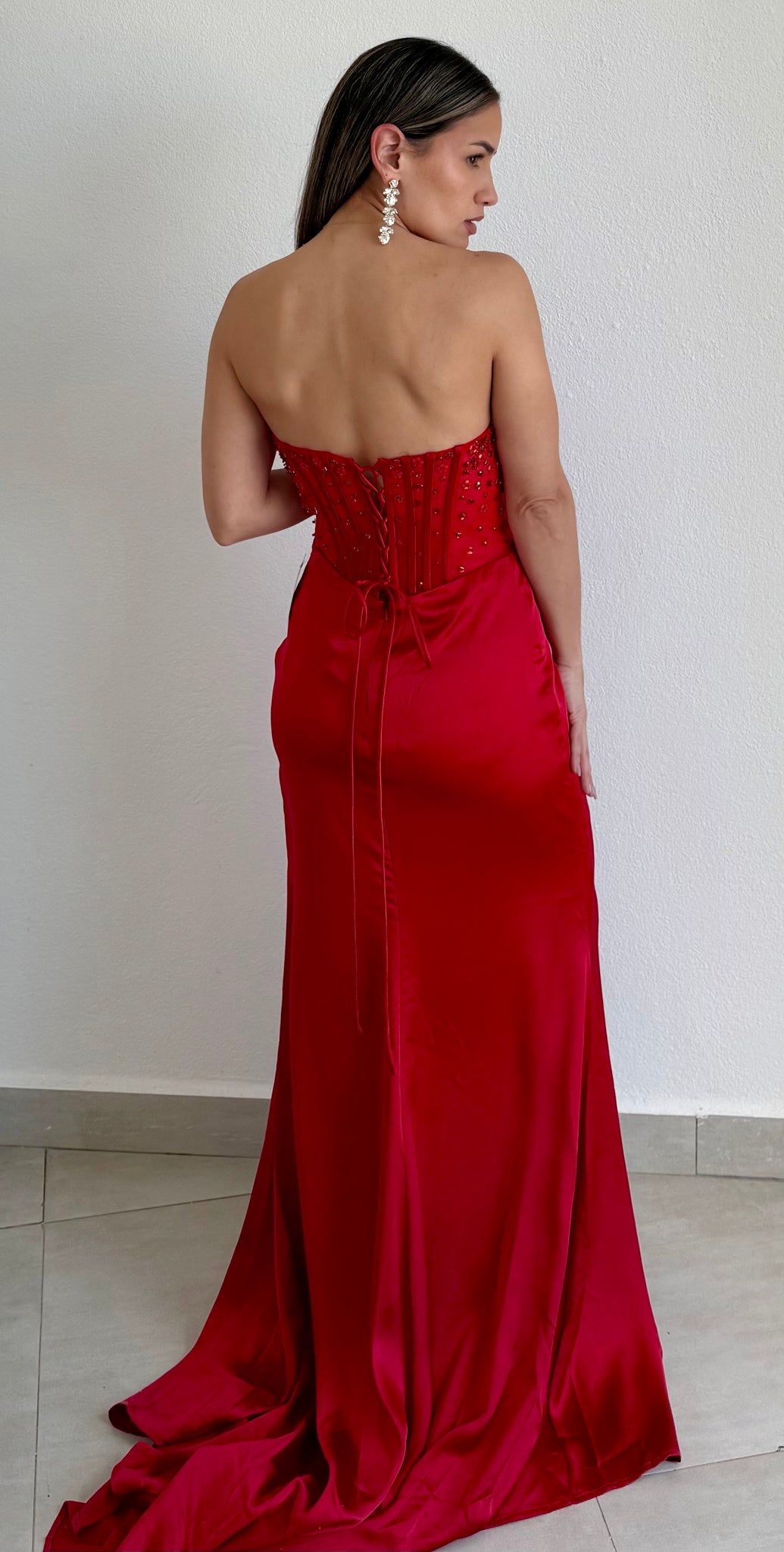 Daisy’s & Glam Corset Red Satin Formal Gown