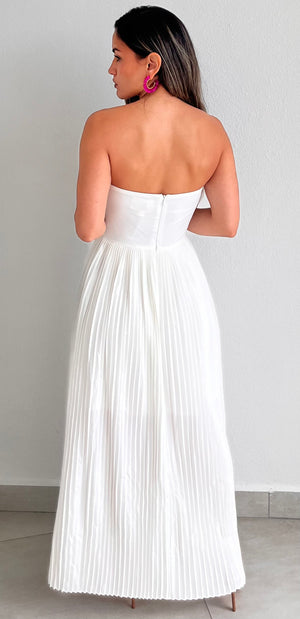 Romantic Celebration White Strapless Midi Dress
