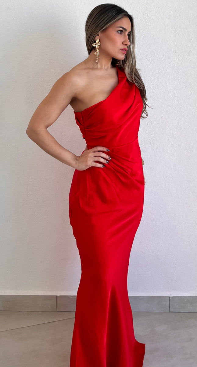 Enchant My Love Red One-Shoulder Long Dress – Zil boutique