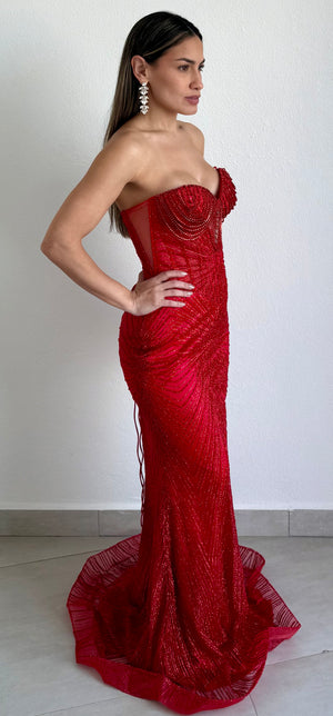 Seriously Sensational Red Glitter Formal Gown