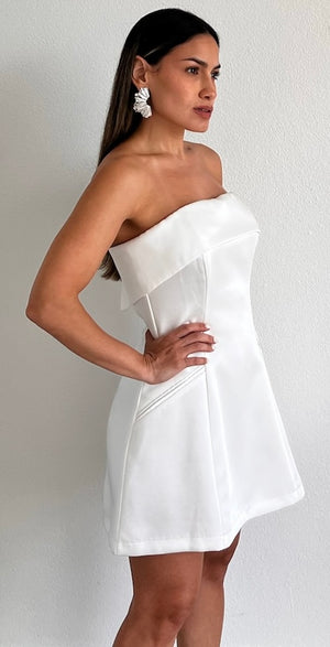 Perfect Presence White Satin Fit & Flare Dress