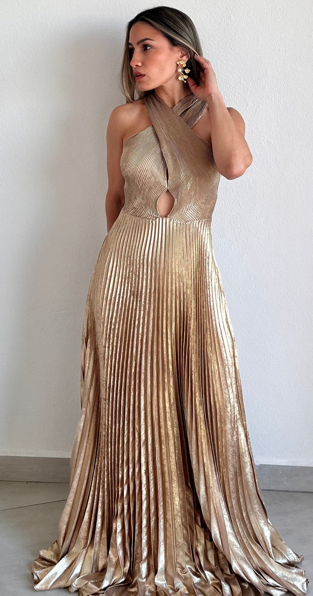 gold enchanted dress Keep You Pleated Long – Zil boutique VENDOR-Joia Trading Inc