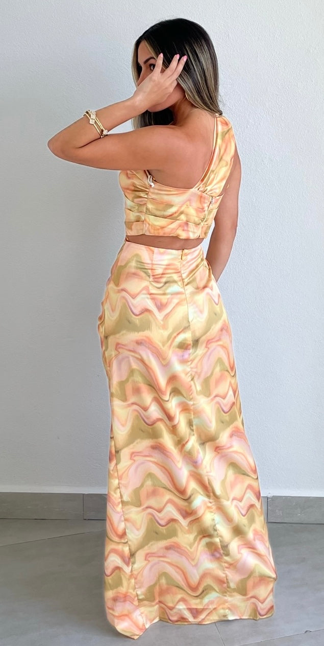 Outstanding Poise Mustard Print Two-Piece Set
