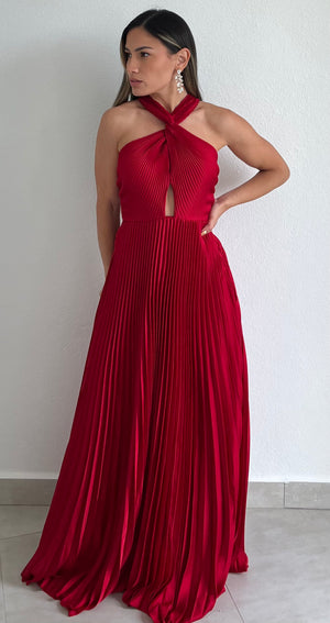 Keep You Enchanted Red Pleated Long Dress
