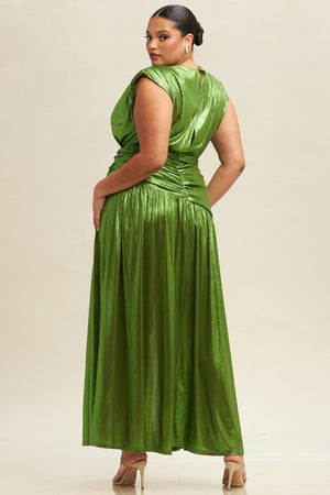 Distinctive Style Metallic Green Maxi Dress