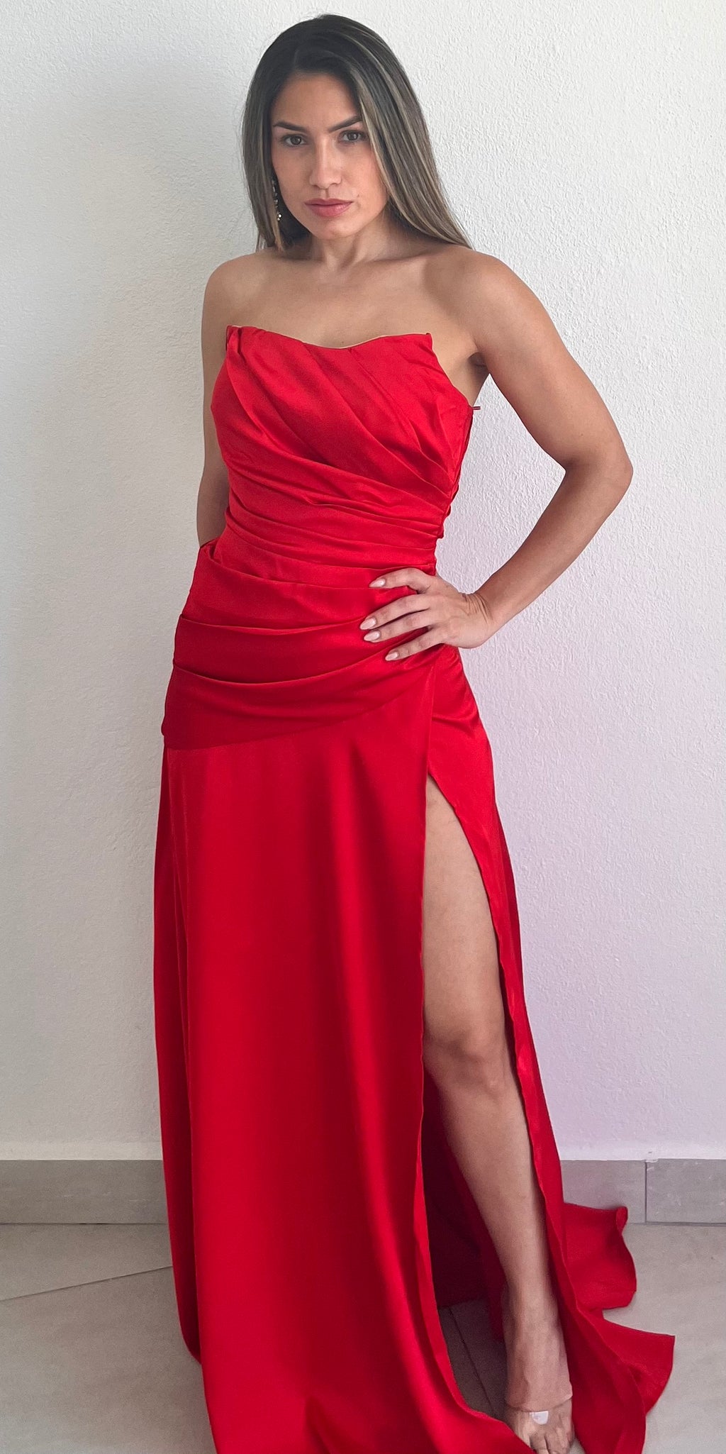 Stunning Example Red Satin Formal Dress