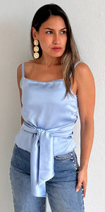 Sleek Cutie Light Blue Satin Top