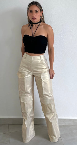 Ready to Vibe Gold Shimmer Cargo Pants