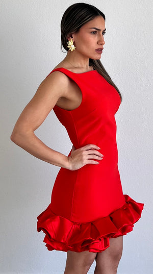 Exquisite Style Red Ruffled Cocktail Dress