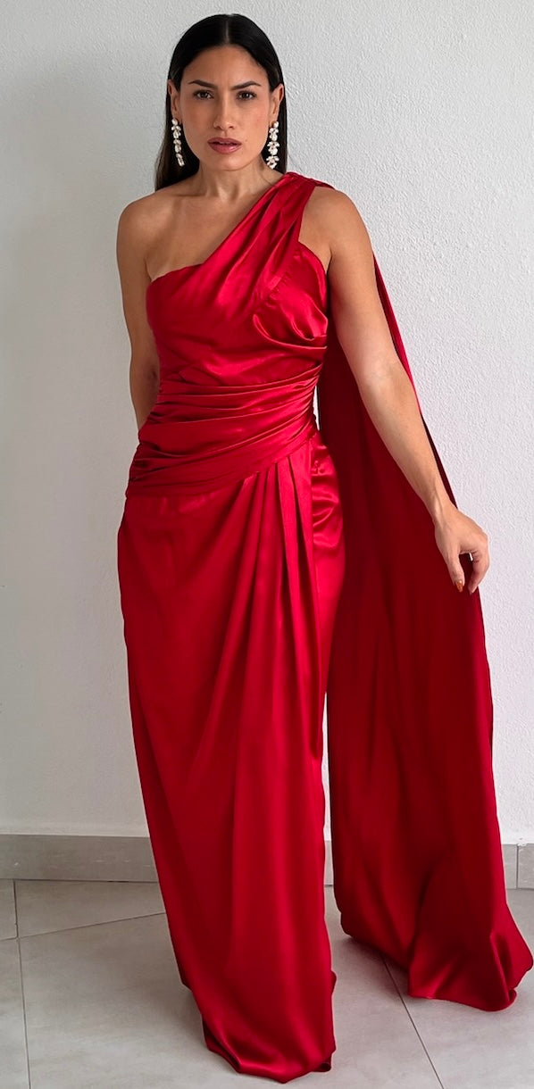 Signature Elegance Red One-Shoulder Long Dress