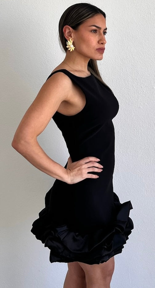 Exquisite Style Black Ruffled Cocktail Dress