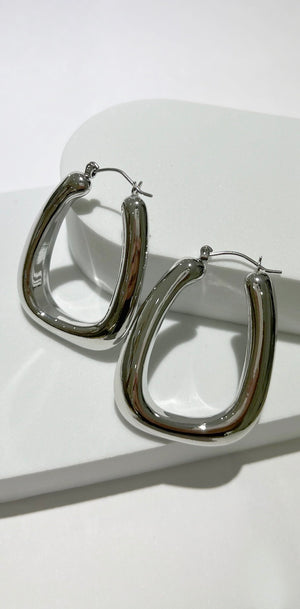 Exceptional Angle Silver Geometric Beveled Hoop Earrings