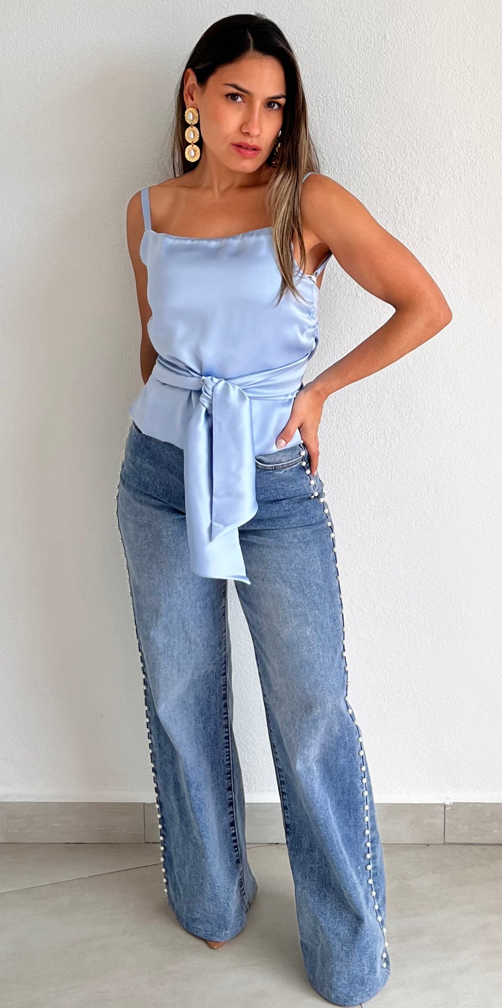 Sleek Cutie Light Blue Satin Top