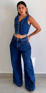 In Vest in Denim Two-Piece Set