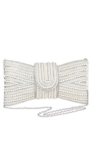 Utterly Elevated Silver Pearl Rhinestones Clutch