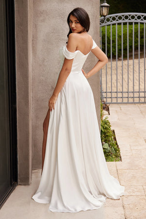 Lovingly Yours White Off-Shoulder Satin Formal Gown