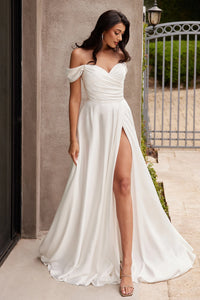 Lovingly Yours White Off-Shoulder Satin Formal Gown