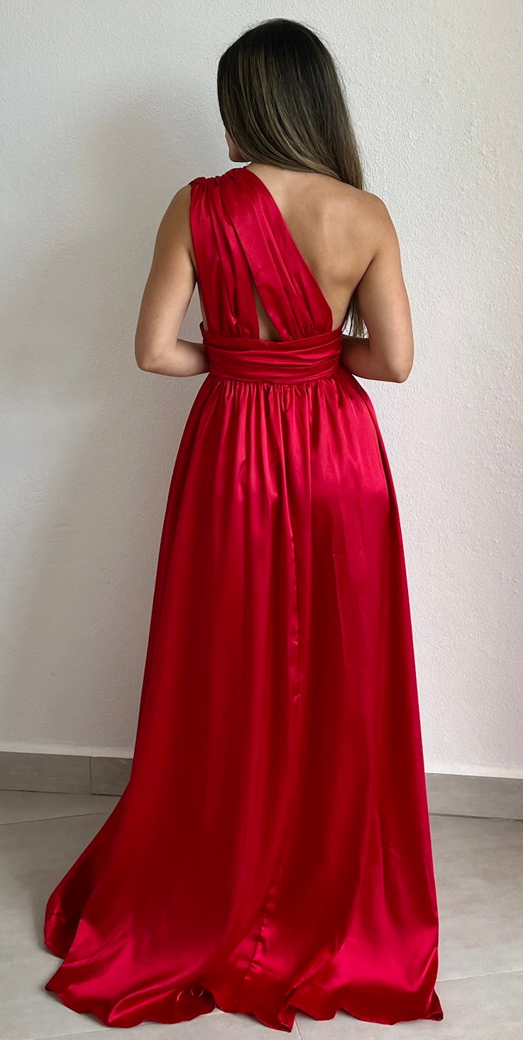 Exquisite Satin One-Shoulder Maxi Dress