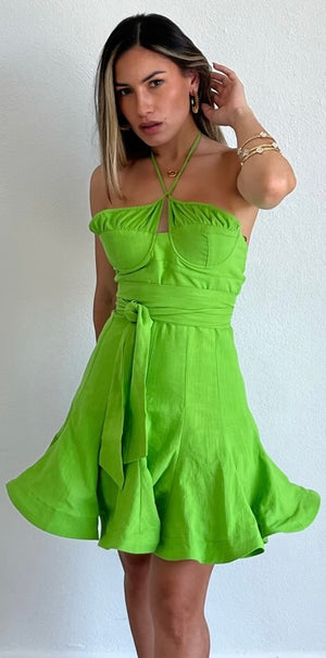 Party for Two Lime Halter Fit & Flare Dress