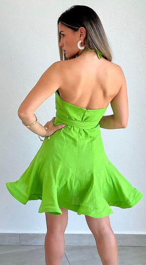 Party for Two Lime Halter Fit & Flare Dress