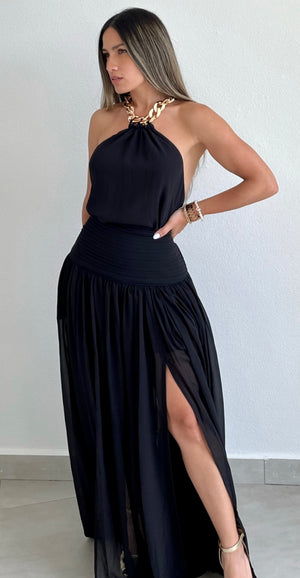 Lost in Paradise Black & Chain Maxi Dress