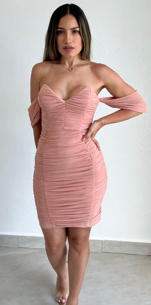 Catching Glanced Rose Drape Off-Shoulder Dress