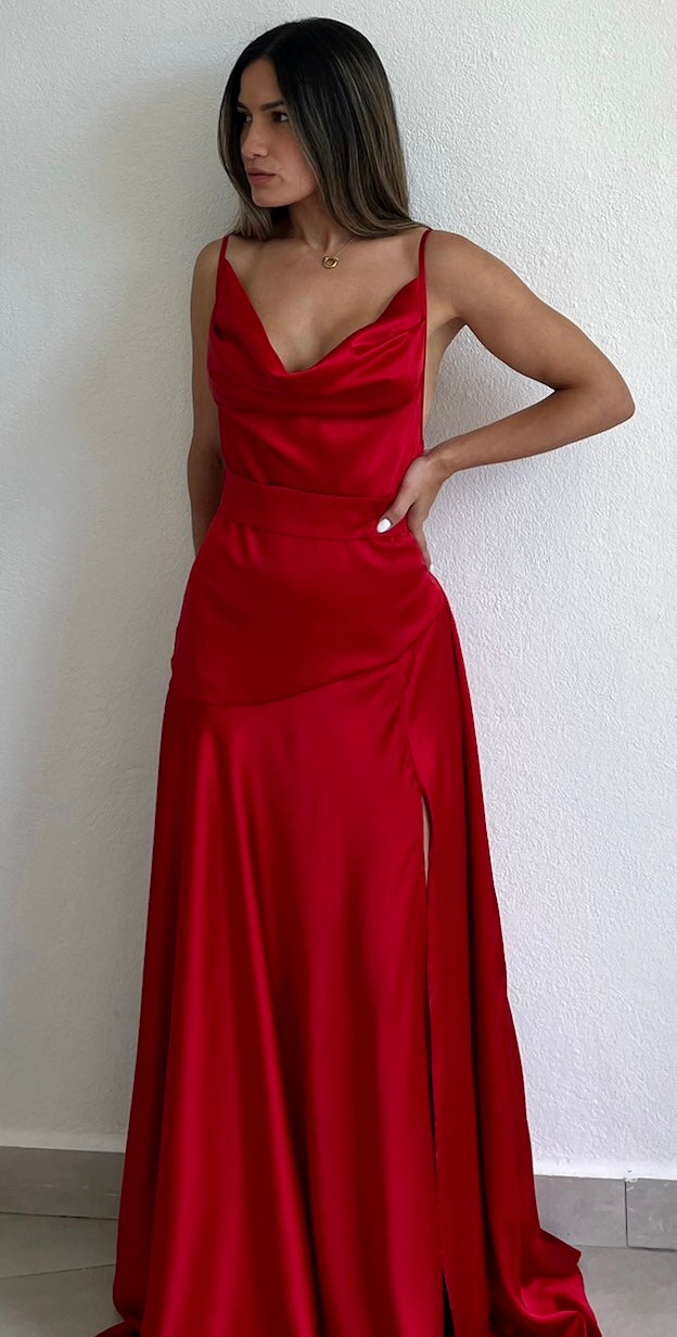 Essential Invite Red Satin Maxi Dress – Zil boutique