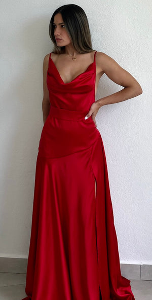 Essential Invite Red Satin Maxi Dress