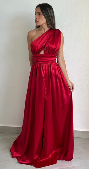 Exquisite Satin One-Shoulder Maxi Dress