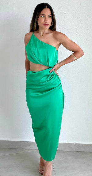 Glamorous Ways Green One-Shoulder Midi Dress