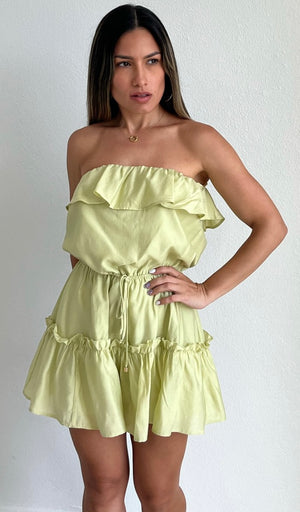 Vacation Time Lime Strapless Romper