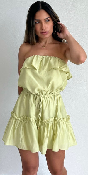 Vacation Time Lime Strapless Romper