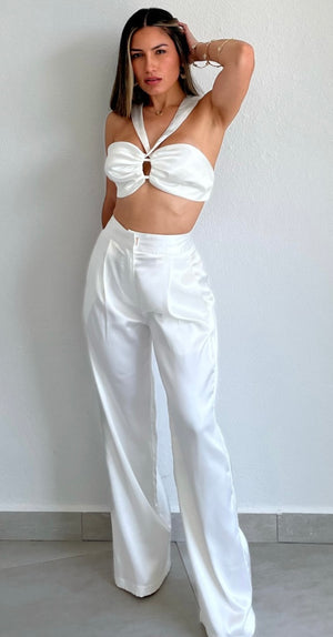 Pur-Suit of Perfection White Satin Two-Piece Set