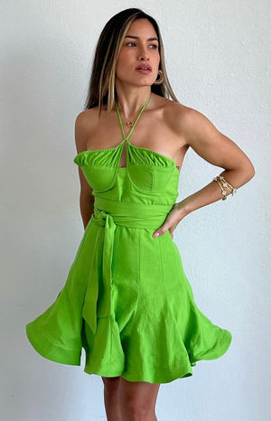 Party for Two Lime Halter Fit & Flare Dress