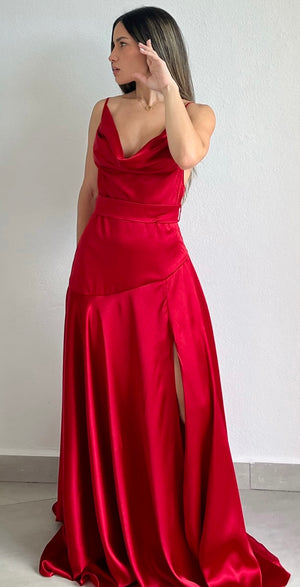 Essential Invite Red Satin Maxi Dress