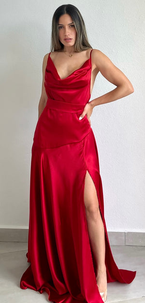 Essential Invite Red Satin Maxi Dress