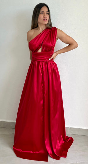 Exquisite Satin One-Shoulder Maxi Dress