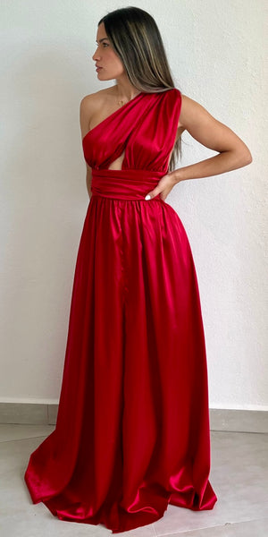 Exquisite Satin One-Shoulder Maxi Dress