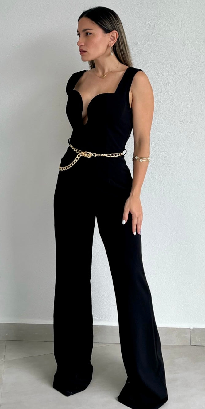 Bold and Ambitious Black V-Neck Jumpsuit