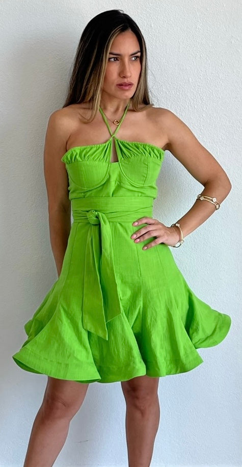 Party for Two Lime Halter Fit & Flare Dress
