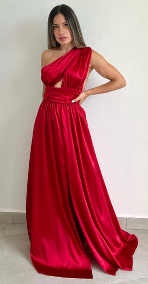 Exquisite Satin One-Shoulder Maxi Dress