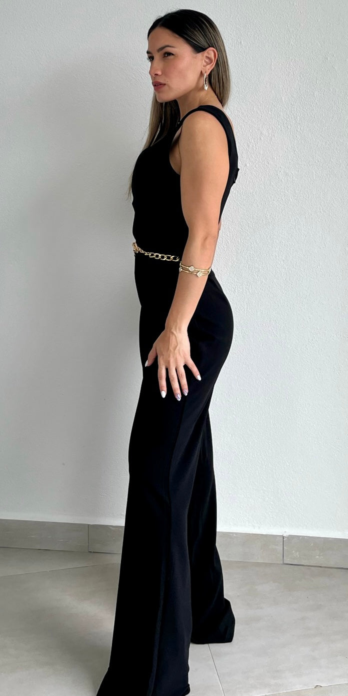 Bold and Ambitious Black V-Neck Jumpsuit