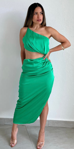 Glamorous Ways Green One-Shoulder Midi Dress Zil boutique Glamorous Ways Green One-Shoulder Midi Dress Zil boutique