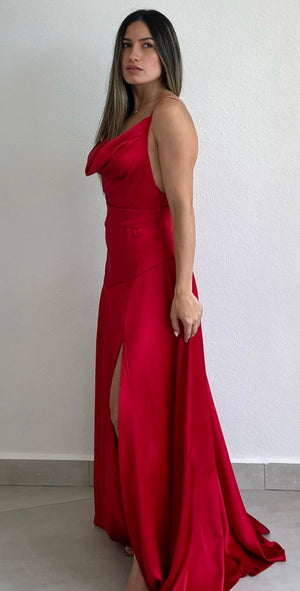 Essential Invite Red Satin Maxi Dress