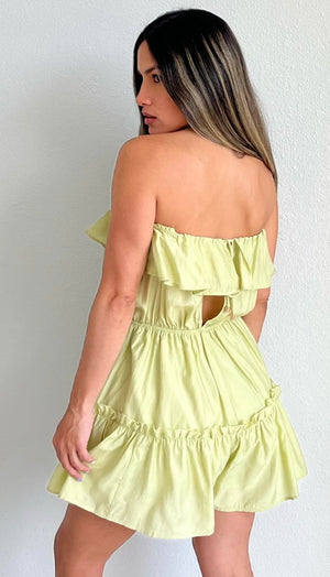 Vacation Time Lime Strapless Romper